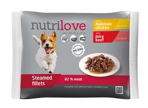 Nutrilove pes kapsička 4pack hovězí,kuřecí ve štávě 85g  ZRUSENO