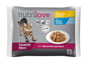 Nutrilove kočka kapsička 4pack losos,kuře ve šťávě 4x85g